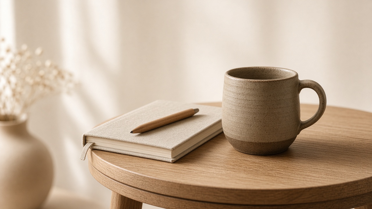 A notebook and warm drink — a session about to begin