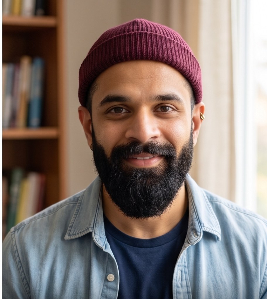 Warm portrait placeholder — a counsellor in conversation